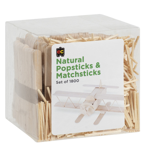 EC Wooden Pop Sticks And MatchSticks Natural - 1800 Pack