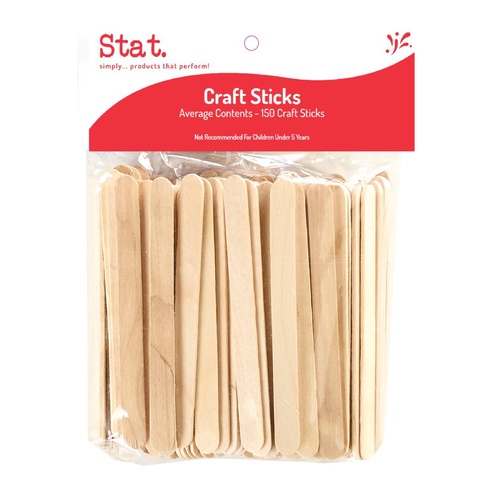 Stat Wooden Plain Pop Sticks 150 Pack 