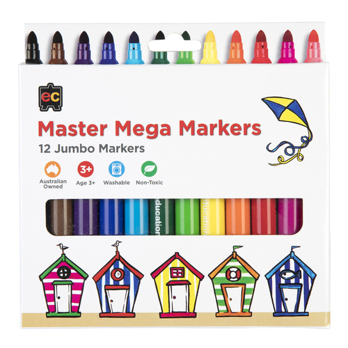 EC Masta Mega Coloring Pen Markers Assorted Colours Jumbo Size- 12 Pack