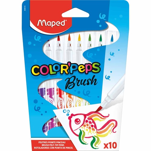 Maped Color Peps Brush Tip Felt Colouring Pens Marker - 10 Pack