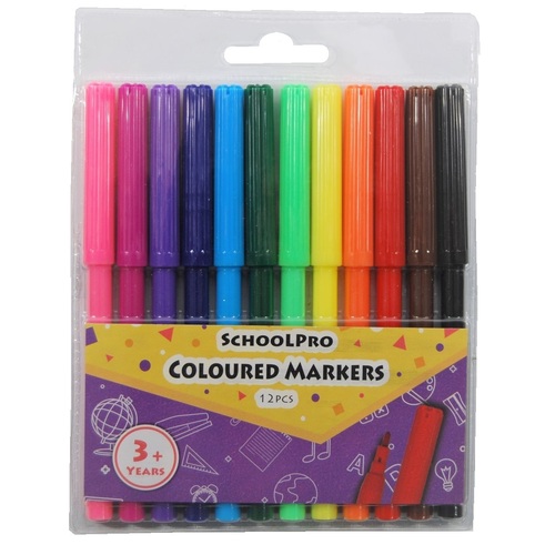 Markers Schoolpro Coloring Pen Markers Assorted Colours - 12 Pack