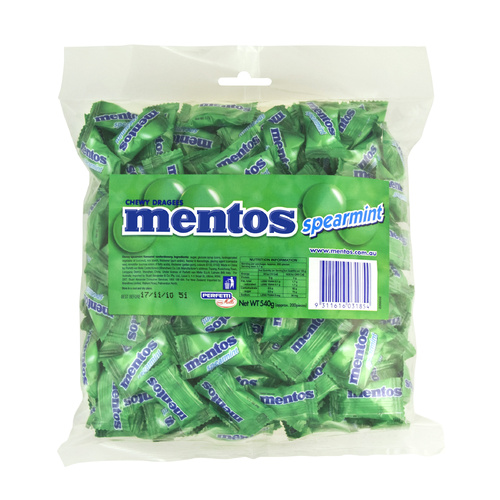 Mentos Spearmint Pillow 540g Pack Chew Confectionery, lollies Bulk Bag - 200 Piece