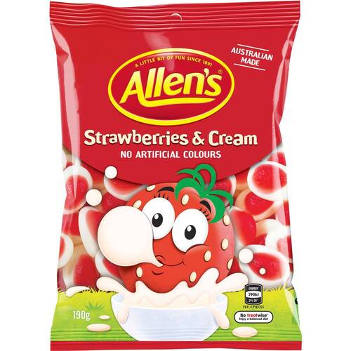 Allens Strawberry & Cream Confectionary, lollies 190g - 12 Packs