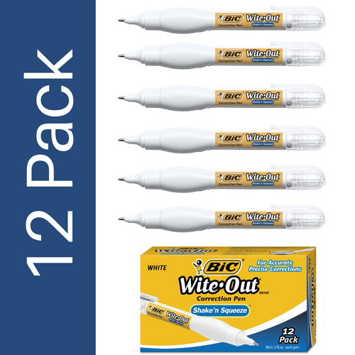Bic Wite Out Correction Pen Shake and Squeeze With Needle Point 8ml - 12 Pack