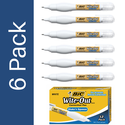 Bic Wite Out Correction Pen Shake and Squeeze With Needle Point 8ml - 6 Pack