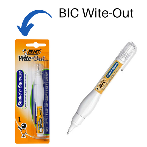 BIG 8ml* **GENUINE** BiC White Out Correction Pen Wite-Out Pen Shake 'n  Squeeze