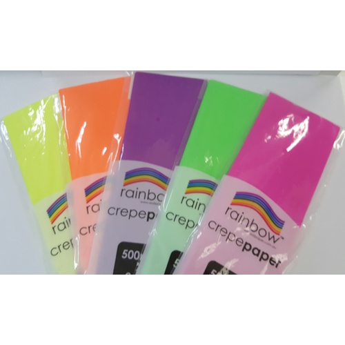 Rainbow Crepe Paper Fluro Colours Assorted 5 Pack