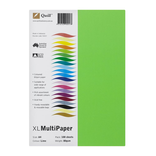 Quill A4 Copy Paper 80gsm 100 Sheets - Lime