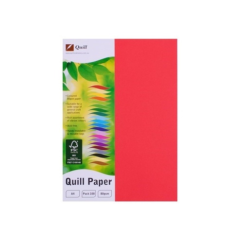Quill A4 Copy Paper 80gsm 100 Sheets - Red