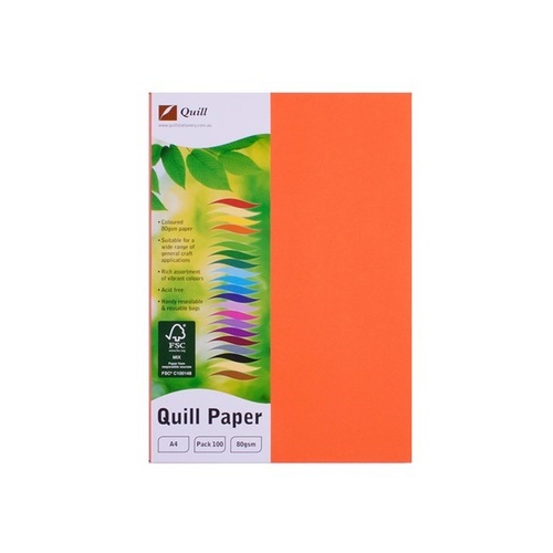 Quill A4 Copy Paper 80gsm 100 Sheets - Orange