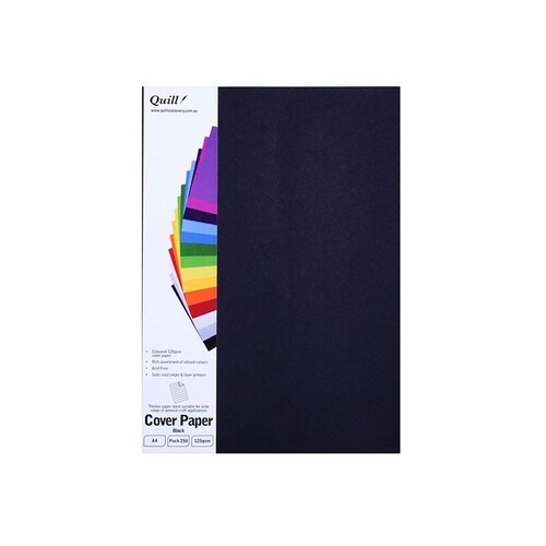 Quill A4 Cover Paper Cardboard 125gsm 250 Pack - Black