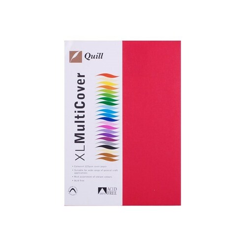 Quill A4 Cover Paper Cardboard 125gsm 250 Pack - Red