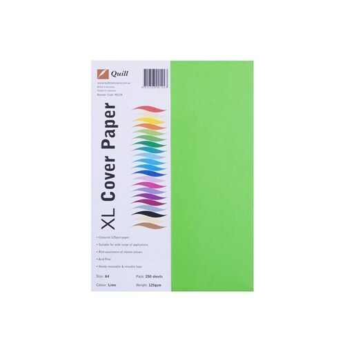 Quill A4 Cover Paper Cardboard 125gsm 250 Pack 100850115 - Lime