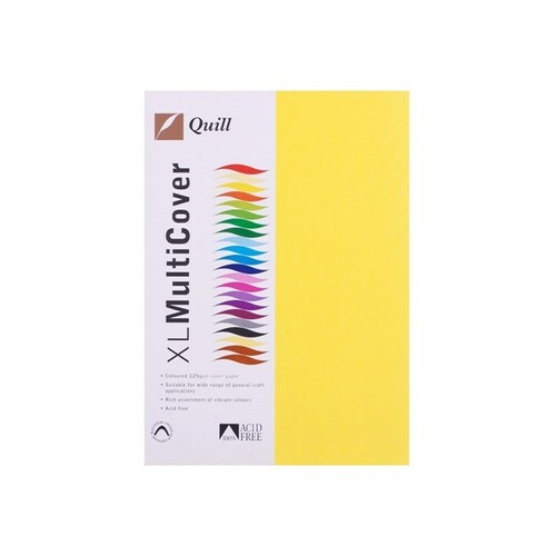 Quill A4 Cover Paper Cardboard 125gsm 250 Pack - Lemon/Yellow