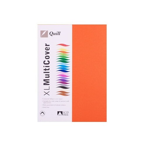 Quill A4 Cover Paper Cardboard 125gsm 250 Pack - Orange