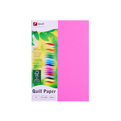 Quill A4 Copy Paper 80gsm 500 Sheets - Fluoro Pink