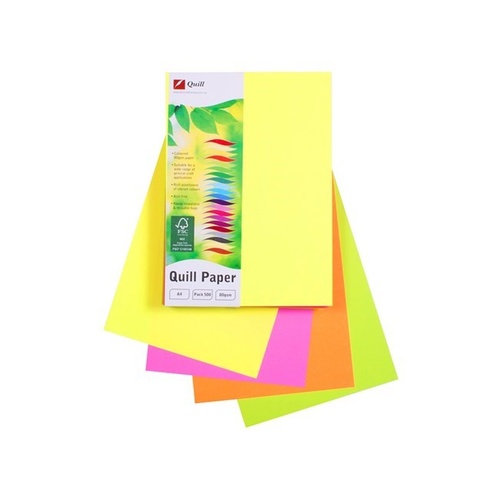 Quill A4 Copy Paper 80gsm 500 Sheets - Fluoro Assorted Colours