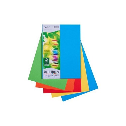Quill A4 Cardboard 210gsm 50 Pack  - Assorted Brights Colours