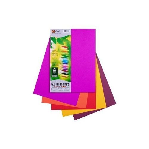 Quill A4 Cardboard 210gsm 50 Pack  - Assorted Hot Colours