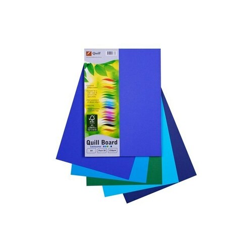 Quill A4 Cardboard 210gsm 50 Pack - Assorted Cold Colours