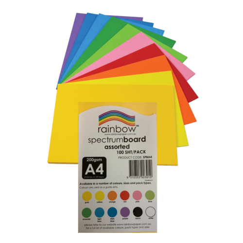 Rainbow Spectrum Board Cardboard A4 200gsm 100 Sheets - Assorted Colours