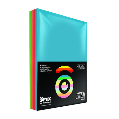 Optix A4 Copy Paper 80gsm 500 Sheets - Assorted Brights