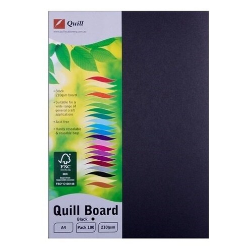 Quill A4 Cardboard 210gsm 100 Pack - Black