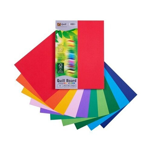 Quill A4 Cardboard 210gsm 100 Pack - Assorted Colours