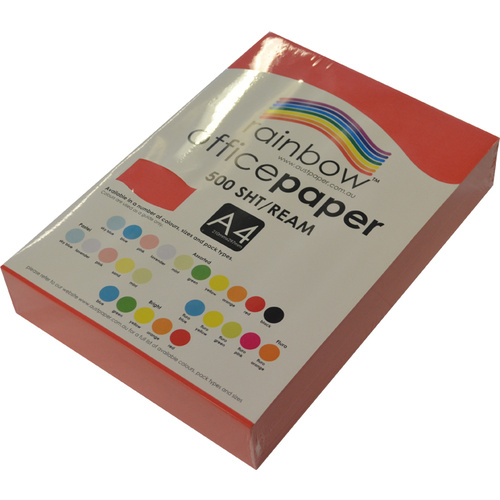 Rainbow A4 Copy Paper 80gsm 500 Sheets - Bright Red