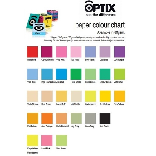 Optix A4 Copy Paper 80gsm 500 Sheets - Choose Your Colour