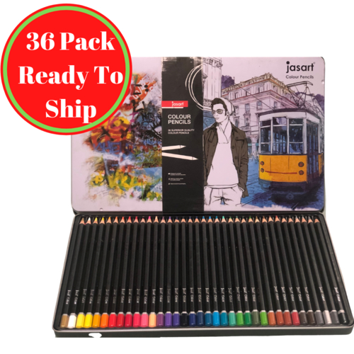 Jasart Premium Coloured Pencils Range In Designer Tin - 36 Pack