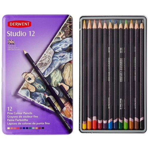 Derwent Studio Coloured Pencils in Tin Case R32196 - 12 Pack
