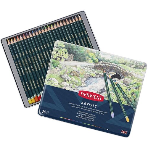 Derwent Artists 24 Coloured Pencil, Fade Resistant With Tin Case R32083 - 24 Pack