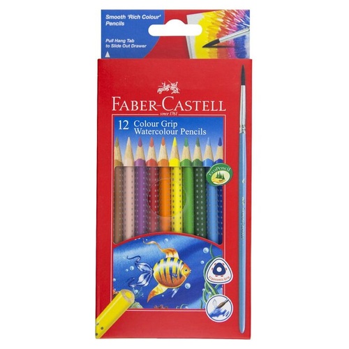Faber Castell Colour Grip Watercolour Pencil + Brush 16-116242 - 12 Pack