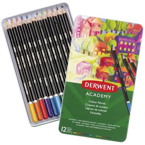 Derwent Colour Pencils Academy Tin, Blendable and Break Resistant 2301937 - 12 Pack