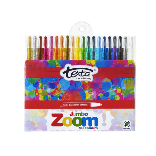Texta Jumbo Zoom Twist Crayons Art Craft Kids Drawing Colouring Assorted - Pack 20