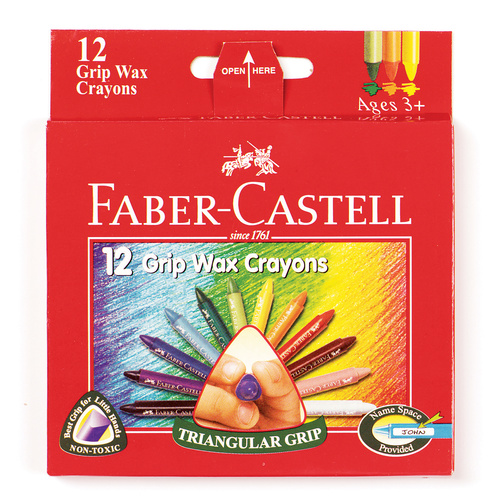 Faber Crayons Jun Grip Triangular Wax - 12 Pack
