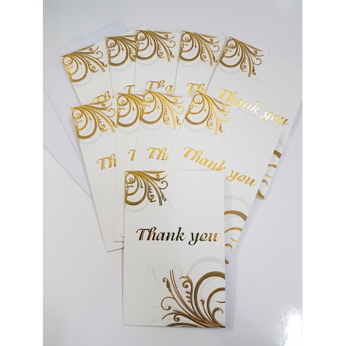 Ozcorp Thank You Card Set 10 Cards & Envelopes TY03 - Gold 