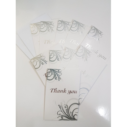 Ozcorp Thank You Card Set 10 Cards & Envelopes TY04 - Silver