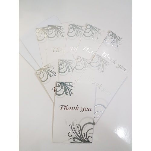 Ozcorp Thank You Card Set 10 Cards & Envelopes - Silver
