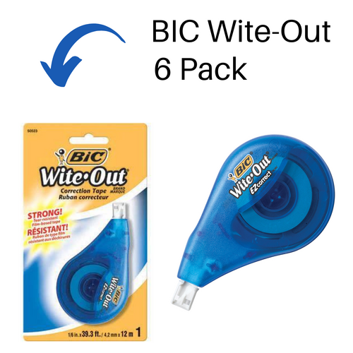 BIC Wite-Out Correction Tape 4.2mm x 12m - 6 Pack