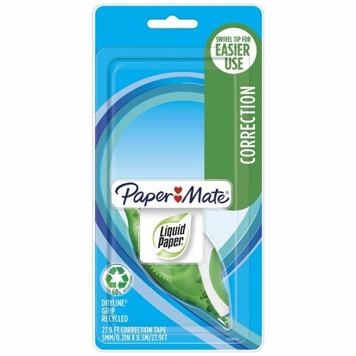 Liquid Paper Paper Mate Correction Tape Dryline Grip 5mm x 8.5m Green