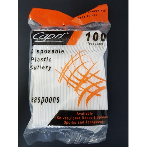 Bullseye Capri Disposable Teaspoon Plastic Cutlery  - 100 Pack