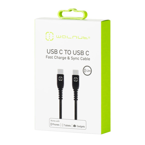 Walnut USB C to USB C Fast Charge And Sync Cable 1.2M - Black