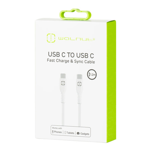 Walnut Fast Charge & Sync USB C to USB C Cable 1.2M - White