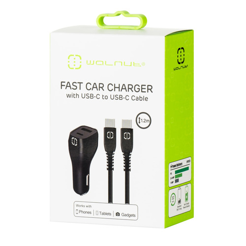 Fast Car Charger with USB C to USB C Cable - Black