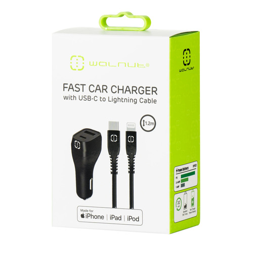 Fast Car Charger with USB C to Lightning Cable - Black