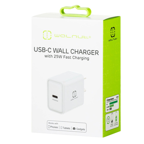 Walnut USB C Wall Charger With 25W Fast Charging - White