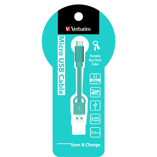 Verbatim Cable Charge & Sync USB To Micro USB 8.5cm Keychain - Aqua