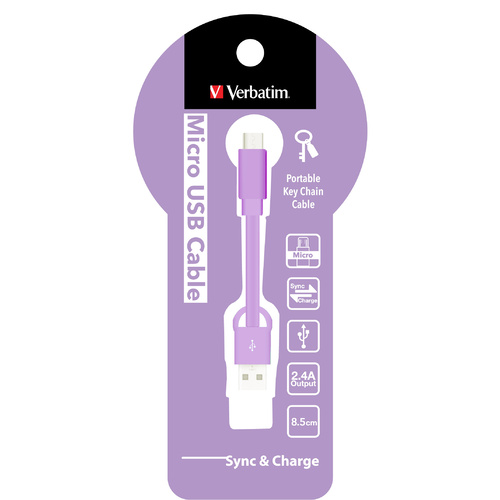 Verbatim Cable Charge & Sync USB To Micro USB 8.5cm Keychain - Purple